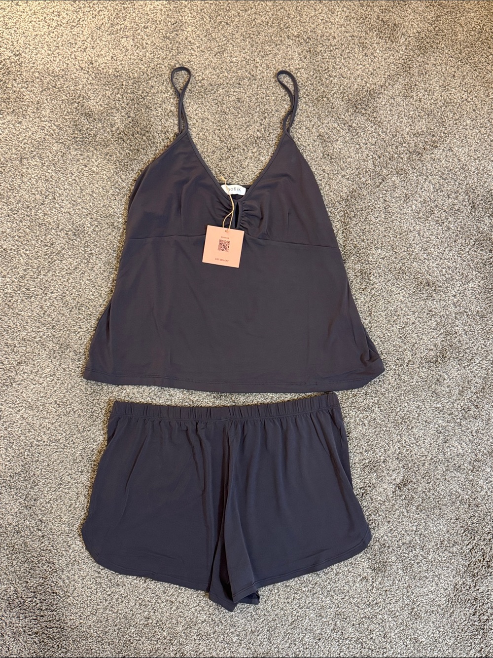 Women's Charcoal Camisole & Short Sleep Set - Soft Lounge Pajama Set